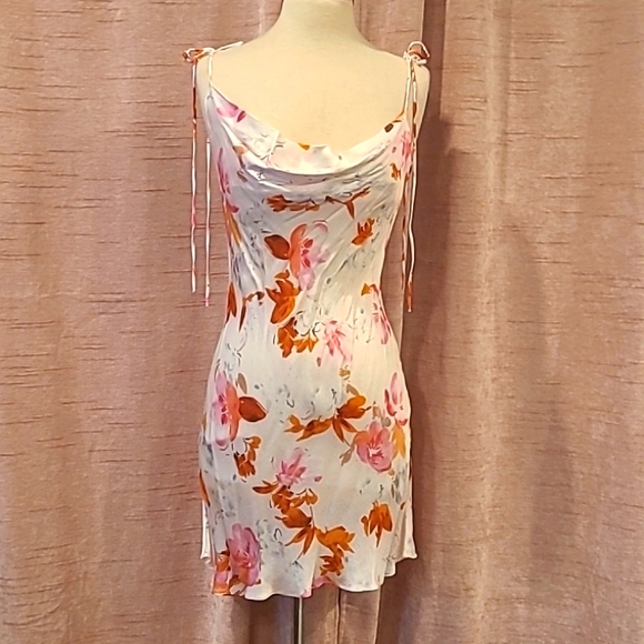 Zara Dresses & Skirts - ZARA silky strappy mini dress white w/ pink/orange flowers szM  NWT
